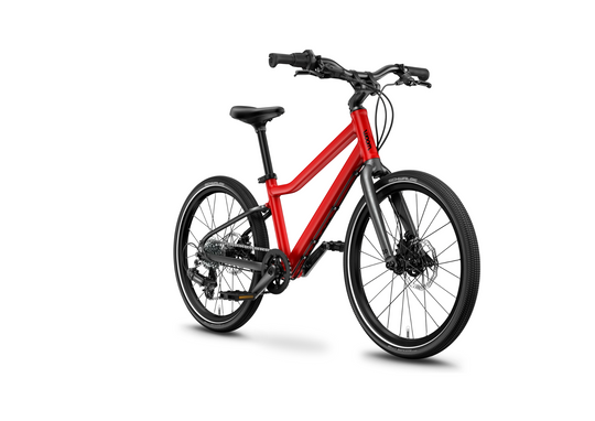 Woom 4 Explore – Jungle Green / Neon Coral / Woom Red – 20 inch kinderfiets met schijfremmen