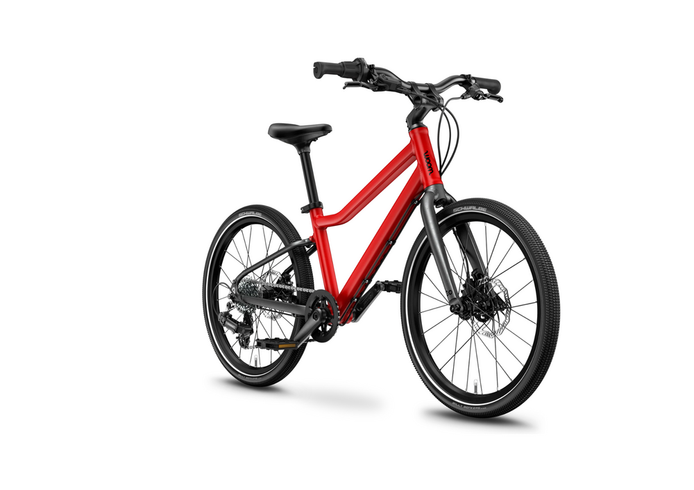 Woom 4 Explore – Jungle Green / Neon Coral / Woom Red – 20 inch kinderfiets met schijfremmen