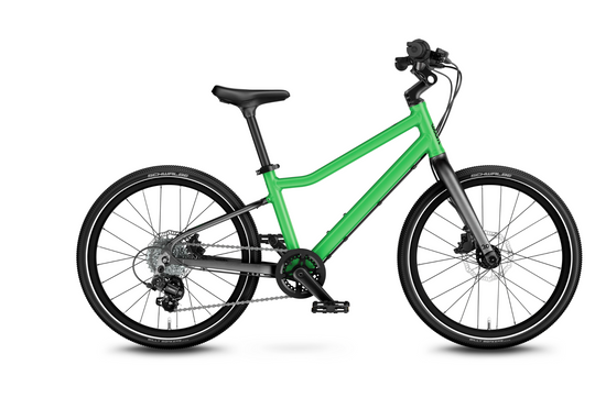 Woom 4 Explore – Jungle Green / Neon Coral / Woom Red – 20 inch kinderfiets met schijfremmen