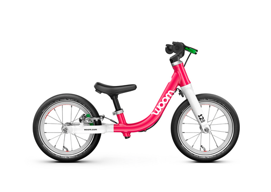 Woom GO 1 Plus Loopfiets – Vibrant Yellow, Hot Pink & Woom Red