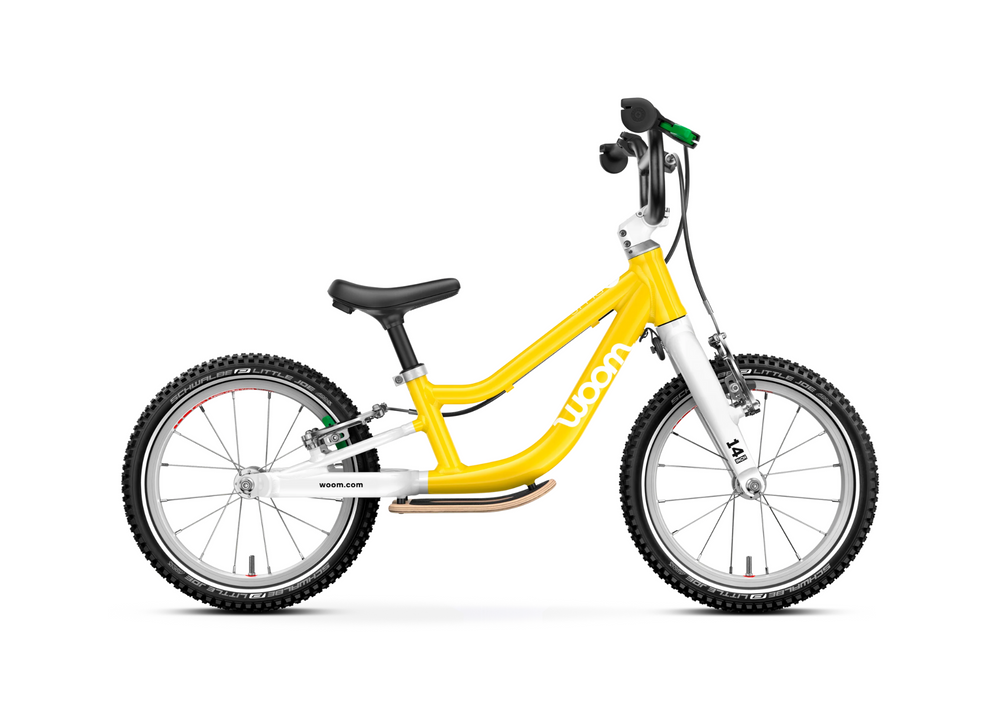 Woom GO 1 Plus Loopfiets – Vibrant Yellow, Hot Pink & Woom Red