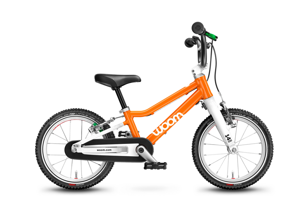 Woom Original 3 Kinderfiets – Flame Orange, Lizard Lime & Sky Blue