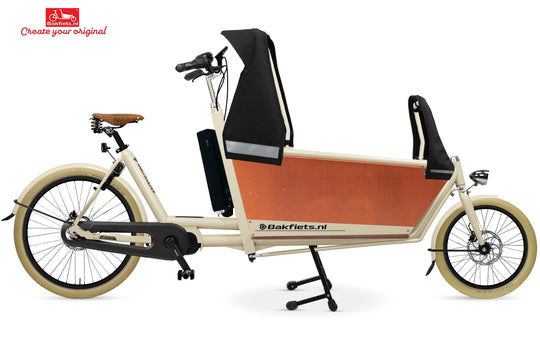 Bakfiets.nl Cargobike Long STEPS E6100 – Creamwhite Gloss – Enviolo – Hydraulische Schijfremmen – Houten Long Box – SafetyRail + RollBars + Tent – Gratis Bezorging